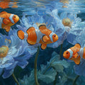 Clownfish and Blue Bloom Mural Wallpaper — Surreal Underwater Art Mural Wallpaper - room preview 04