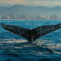 Humpback Whale and City Skyline Mural Wallpaper —Coastal Realism Mural Wallpaper - room preview 04