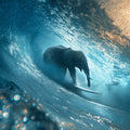 Elephant Surfing Wave Mural Wallpaper — Surreal Coastal Art Mural Wallpaper - room preview 04
