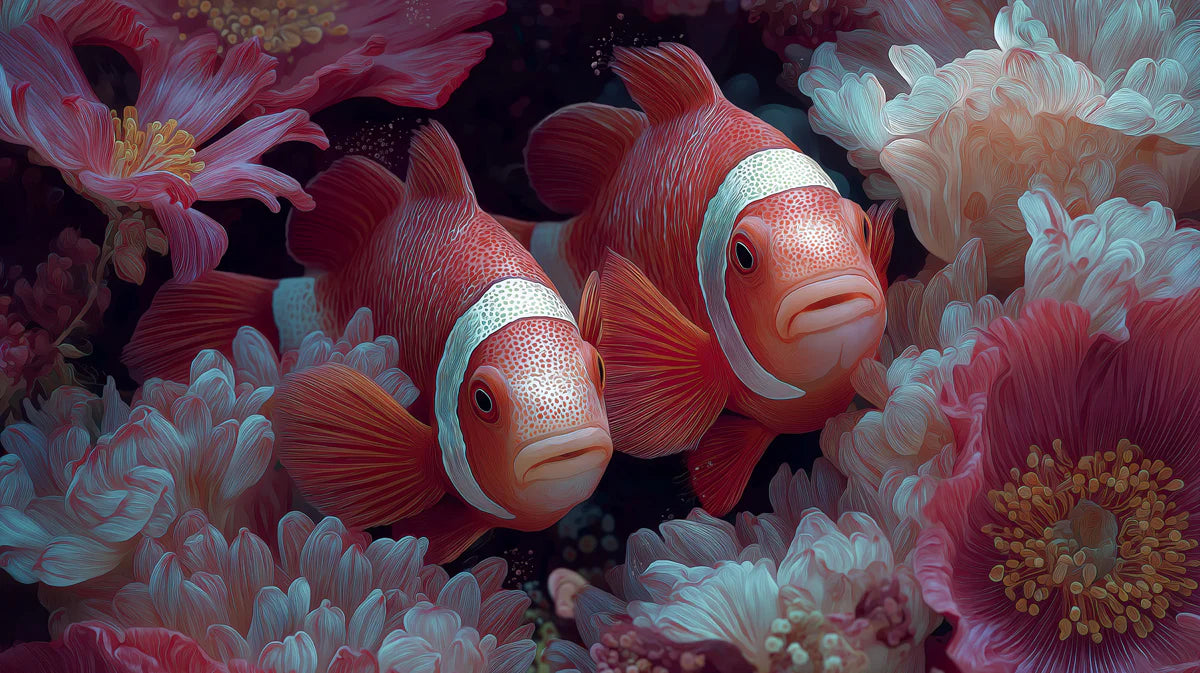 Macro Clownfish and Anemone Mural Wallpaper — Surreal Floral Art Mural Wallpaper - room preview 04