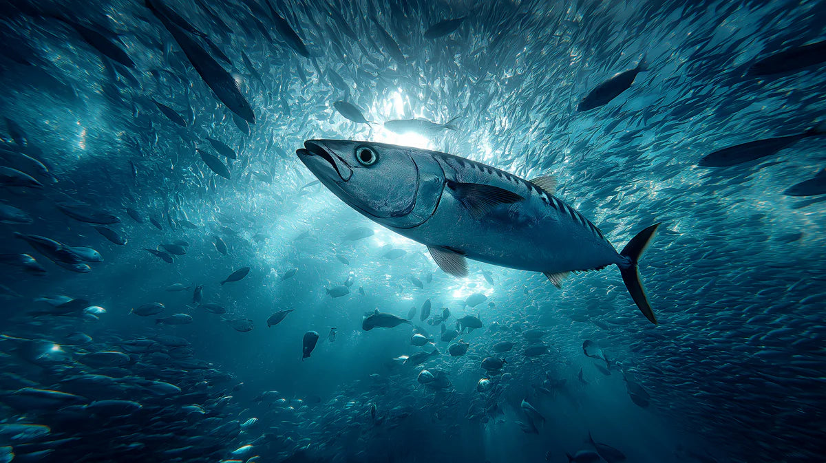 Tuna Vortex Underwater Mural Wallpaper — Realistic Aquatic Scene Mural Wallpaper - room preview 04