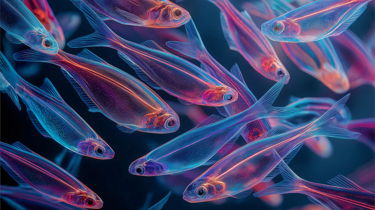 Neon Bioluminescent School of Fish Mural Wallpaper - room preview 04
