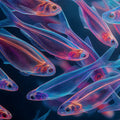 Neon Bioluminescent School of Fish Mural Wallpaper - room preview 04