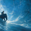 Surfing Elephant Oil Painting Mural — Expressive Ocean Blue Art Mural Wallpaper - room preview 04