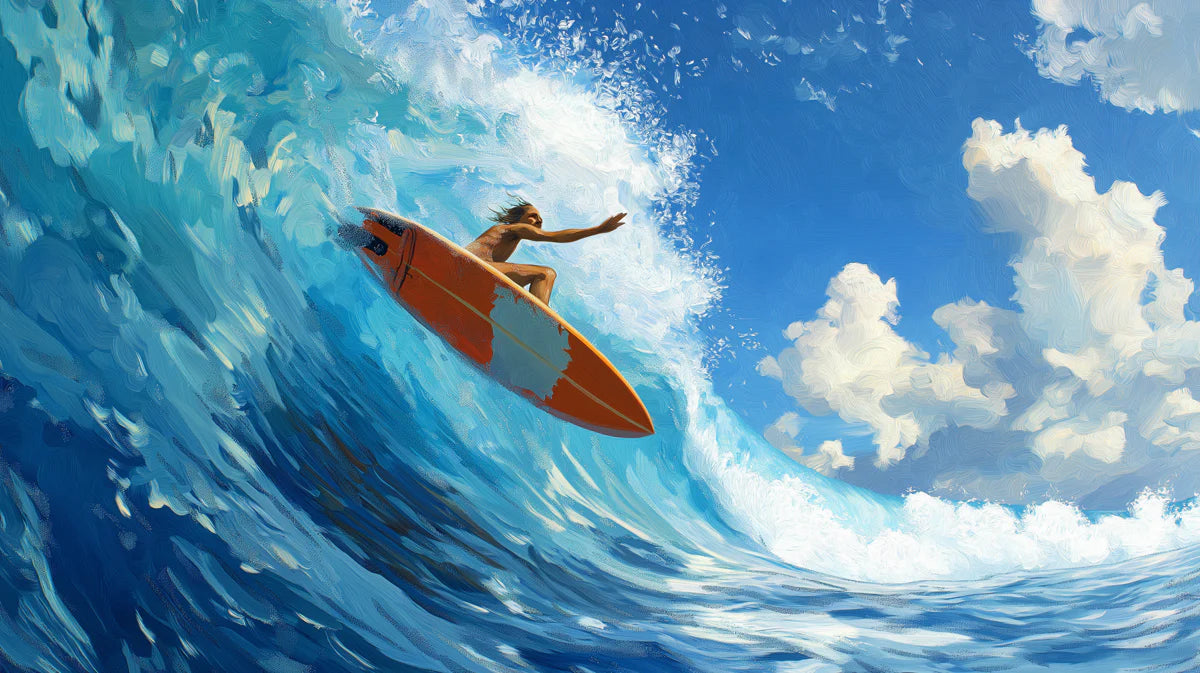 Coastal Surfer Oil Painting Mural Wallpaper — Expressive Ocean Art Mural Wallpaper - room preview 04