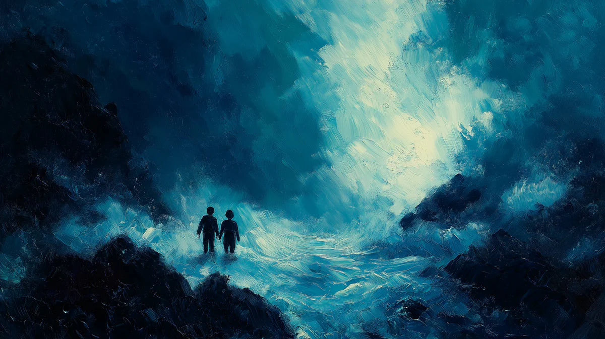 Silhouettes in Dark Water Gorge Mural Wallpaper — Abstract Oil Painting Mural Wallpaper - room preview 04