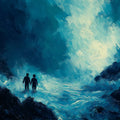 Silhouettes in Dark Water Gorge Mural Wallpaper — Abstract Oil Painting Mural Wallpaper - room preview 04