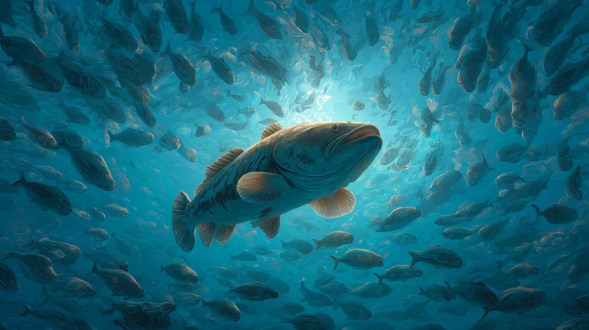 Swirling Grouper School Mural Wallpaper — Dynamic Marine Art Mural Wallpaper - room preview 04