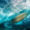 Submerged Surfboard Wave Mural Wallpaper — Moody Coastal Art Mural Wallpaper - room preview 04