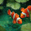 Clownfish Lily Pad Pond Mural Wallpaper — Artistic Marine Scene Mural Wallpaper - room preview 04