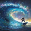 Cosmic Surfer Wave Mural Wallpaper — Impressionist Night Ocean Scene Mural Wallpaper - room preview 04