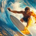 Fiery Surfer Action Mural Wallpaper — Bold Coastal Fantasy Art Mural Wallpaper - room preview 04