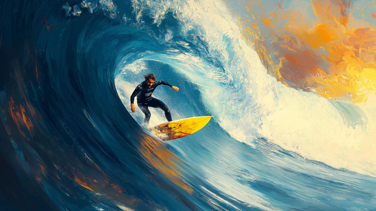 Surfing Wave Mural Wallpaper — Dynamic Impressionist Art Mural Wallpaper - room preview 04
