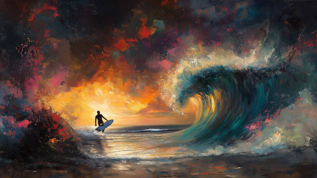 Psychedelic Sunset Wave Mural Wallpaper — Expressive Oil Painting Mural Wallpaper - room preview 04