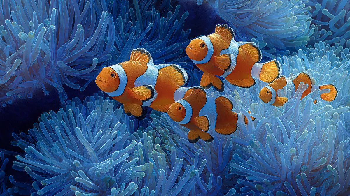 Clownfish and Blue Anemone Oil Painting Mural Mural Wallpaper - room preview 04