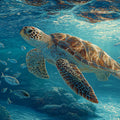 Oceanic Sea Turtle Mural Wallpaper — Coastal Blue Underwater Scene Mural Wallpaper - room preview 04