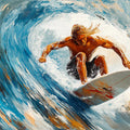 Surfer Wave Impasto Oil Painting Mural — Coastal Action Decor Mural Wallpaper - room preview 04