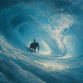 Elephant and Wave Mural Wallpaper — Impressionistic Deep Blue Art Mural Wallpaper - room preview 04
