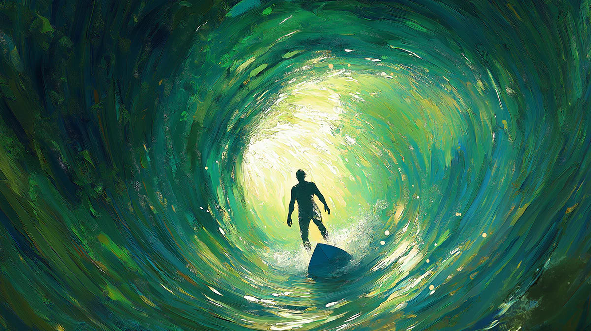 Surfer in Barrel Wave Mural Wallpaper — Expressive Impasto Art Mural Wallpaper - room preview 04