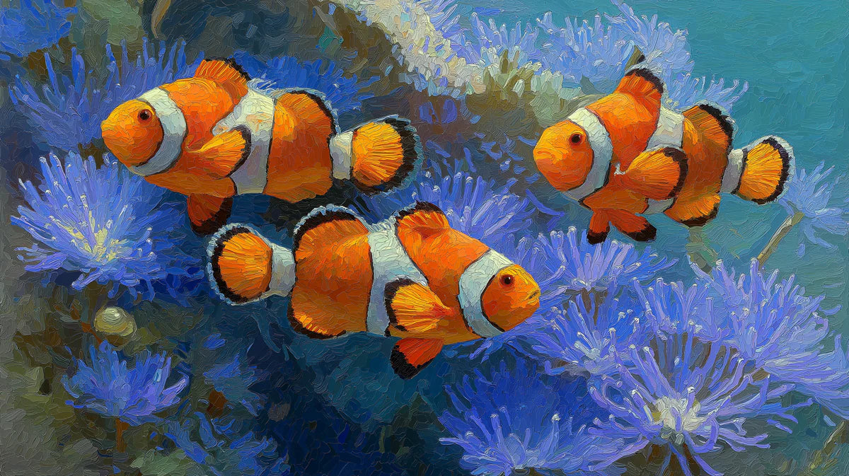 Impressionist Clownfish Mural Wallpaper — Vibrant Underwater Art Mural Wallpaper - room preview 04