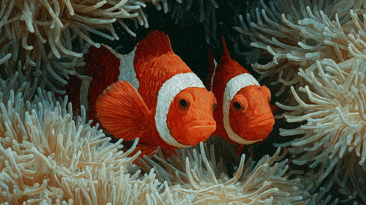 Clownfish and Anemone Impasto Style Mural Wallpaper - room preview 04
