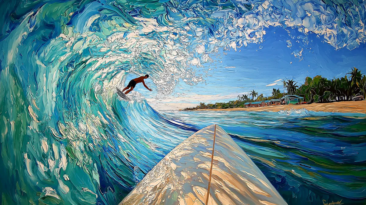 Impasto Surf Wave Mural Wallpaper — Energetic Coastal Art Mural Wallpaper - room preview 04