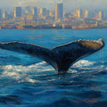 Whale Tail and City Skyline Mural Wallpaper — Artistic Oil Painting Mural Wallpaper - room preview 04