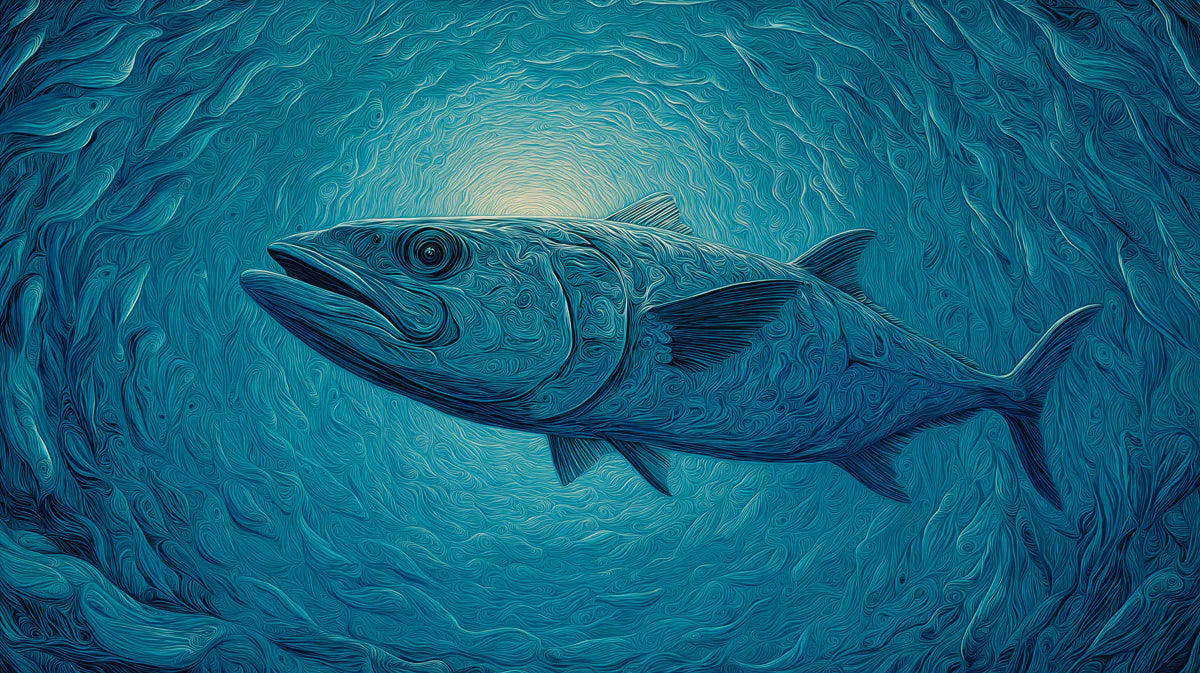 Abyssal Fish Mural Wallpaper — Swirling Impressionistic Marine Design Mural Wallpaper - room preview 04