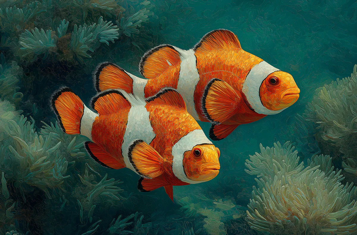 Clownfish and Sea Anemone Mural Wallpaper — Oil Painting Style Mural Wallpaper - room preview 04