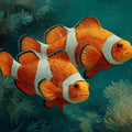 Clownfish and Sea Anemone Mural Wallpaper — Oil Painting Style Mural Wallpaper - room preview 04