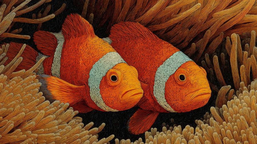 Coral Wallpaper Mural – Reef Wall Mural – Clownfish and Anemone — Intricate Macro Art printable artwork