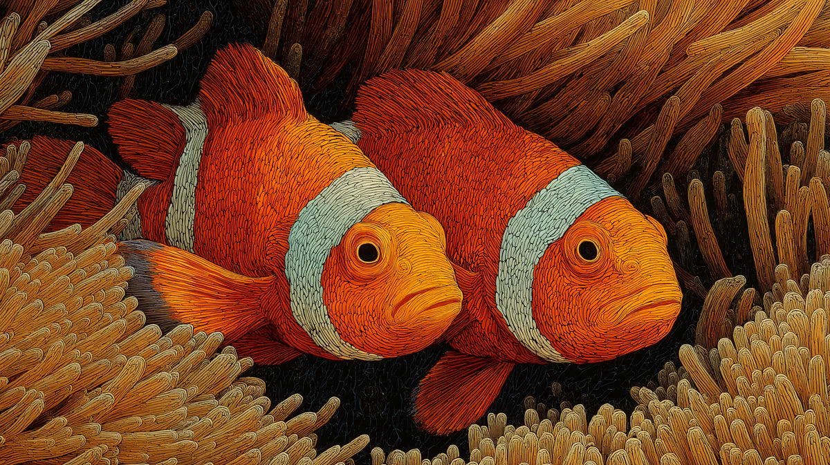 Clownfish and Anemone Mural Wallpaper — Intricate Macro Art Mural Wallpaper - room preview 04