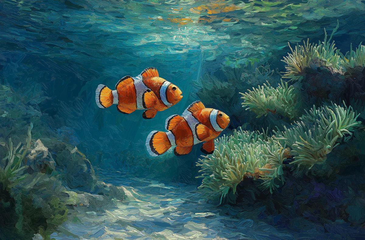 Clownfish Reef Mural Wallpaper — Impressionistic Aquatic Art Mural Wallpaper - room preview 04
