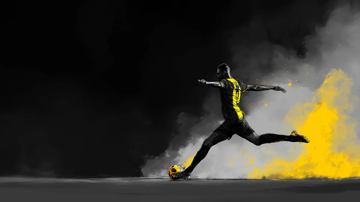 Dynamic Football Strike Mural Wallpaper — High Contrast Action Art Mural Wallpaper - room preview 04