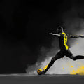 Dynamic Football Strike Mural Wallpaper — High Contrast Action Art Mural Wallpaper - room preview 04