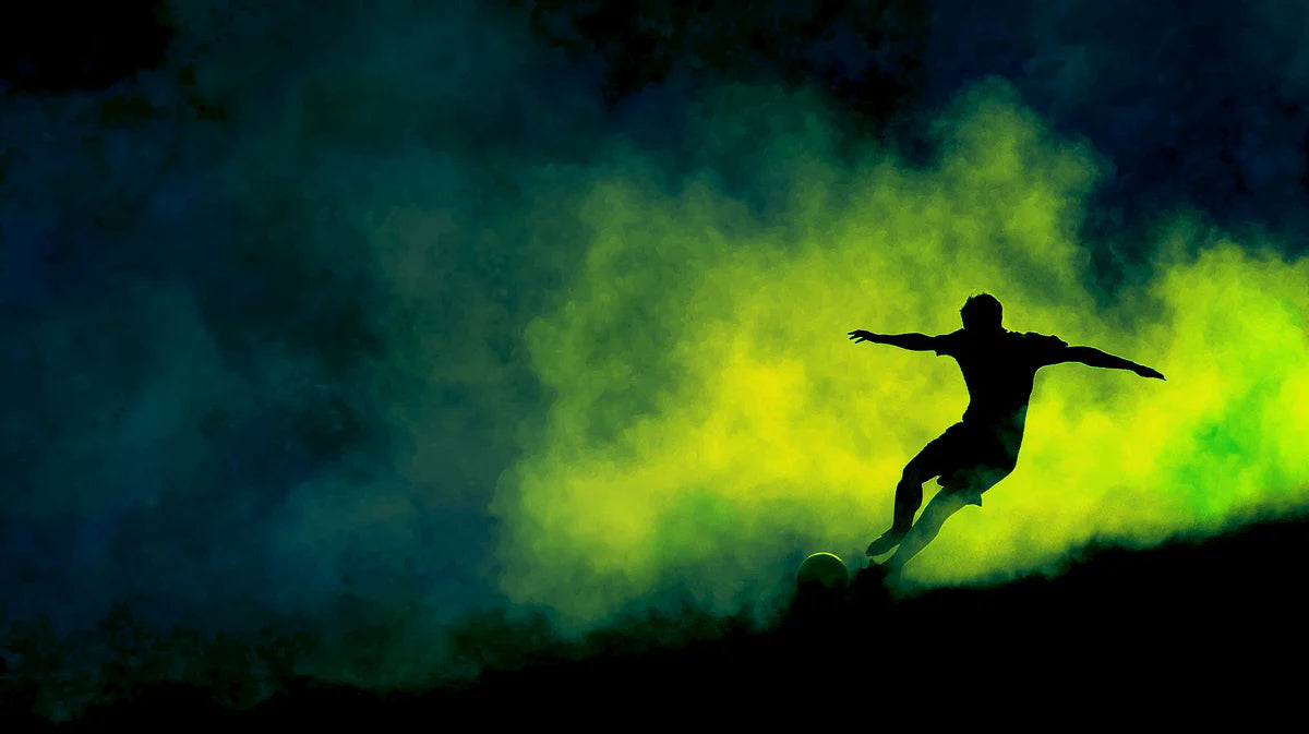 Neon Soccer Silhouette Mural Wallpaper — Electric Smoke Aesthetic Mural Wallpaper - room preview 04