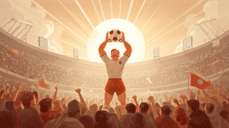 Painted Mural Wallpaper – Illustration Wall Mural – Triumphant Stadium Athlete — Vintage Sports Illustration printable artwork