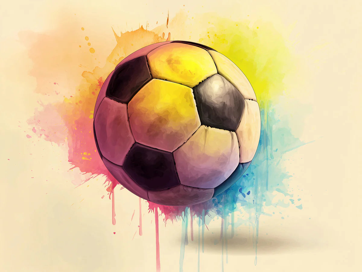 Watercolor Soccer Ball Mural Wallpaper — Artistic Pastel Sports Art Mural Wallpaper - room preview 04