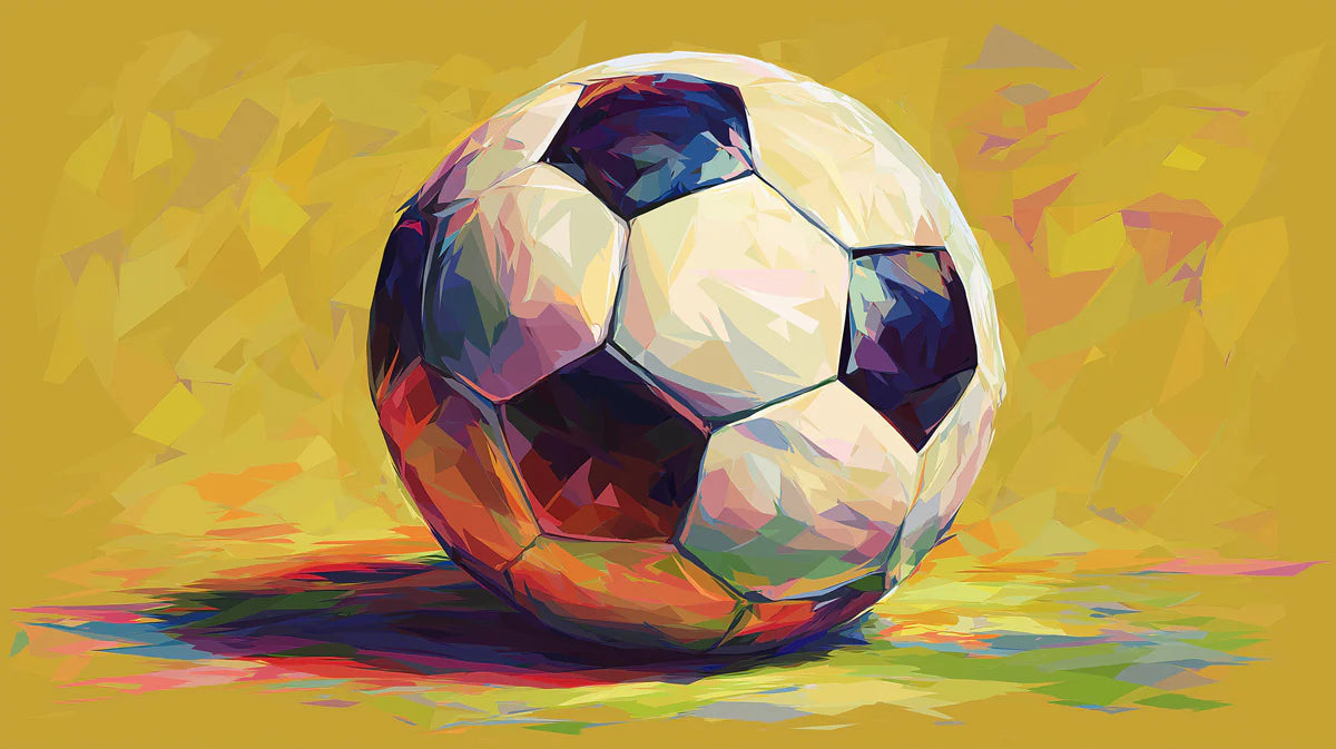 Abstract Cubist Soccer Ball Mural Wallpaper in Ochre and Primary Tones Mural Wallpaper - room preview 04
