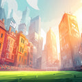 Urban Stadium Sunset Mural Wallpaper — Graphic Cityscape Perspective Mural Wallpaper - room preview 04