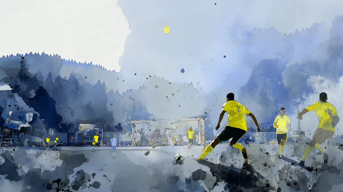 Street Soccer Watercolor Mural Wallpaper — Blue and Yellow Action Mural Wallpaper - room preview 04