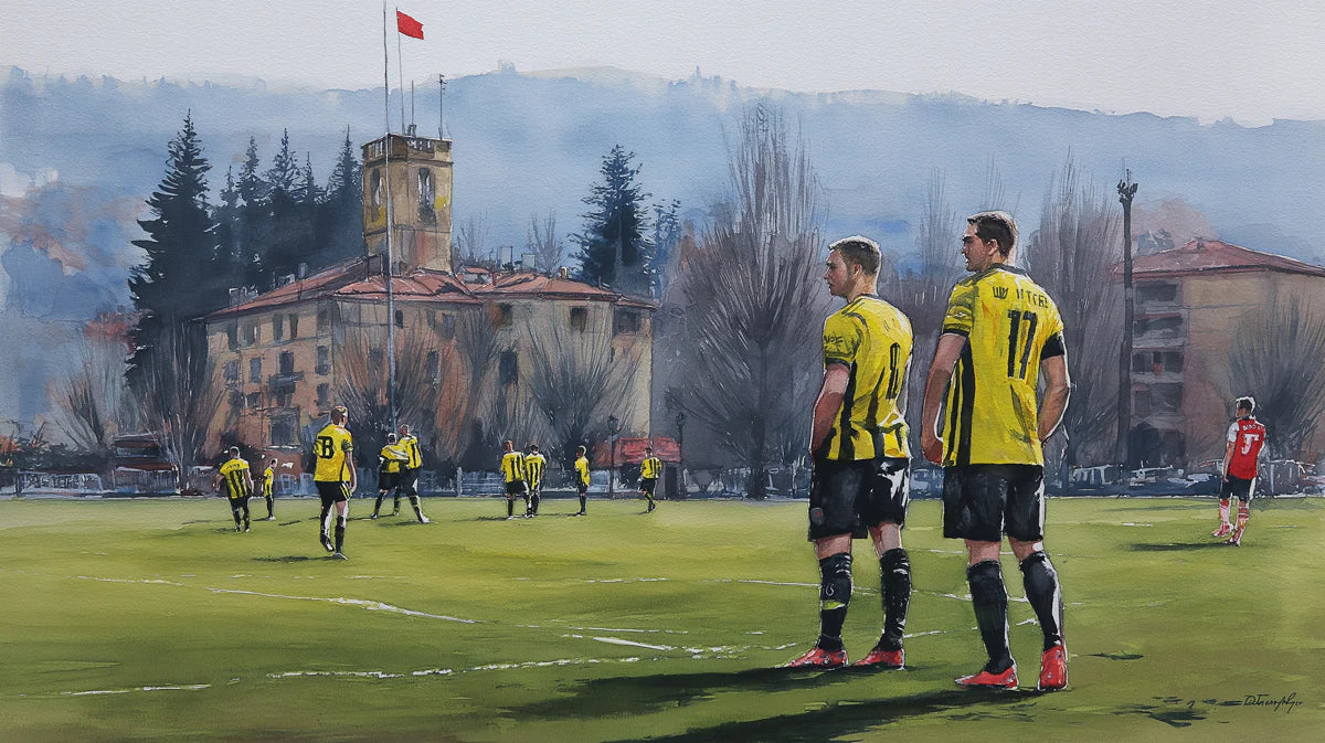 European Soccer Pitch Landscape Mural Wallpaper — Watercolor Art Mural Wallpaper - room preview 04