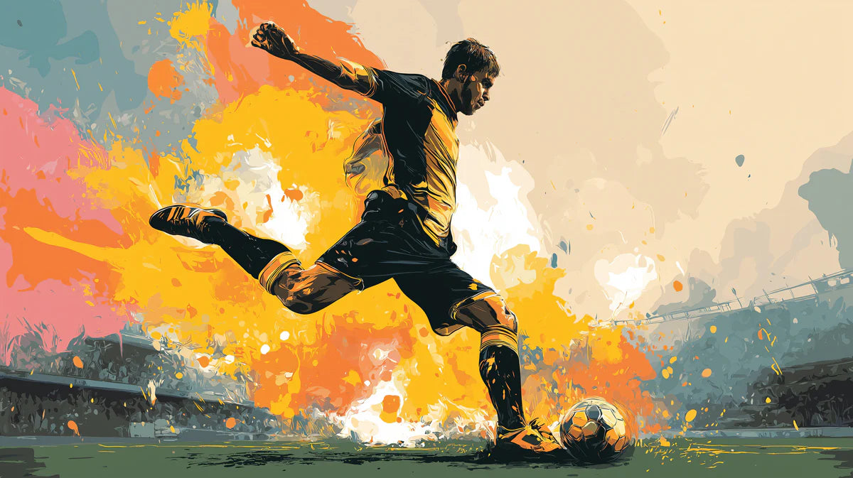 Dynamic Football Strike Mural Wallpaper — Vibrant Artistic Splatter Mural Wallpaper - room preview 04