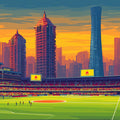 Metropolitan Stadium Skyline Mural Wallpaper —Sunset Pop Art Design Mural Wallpaper - room preview 04
