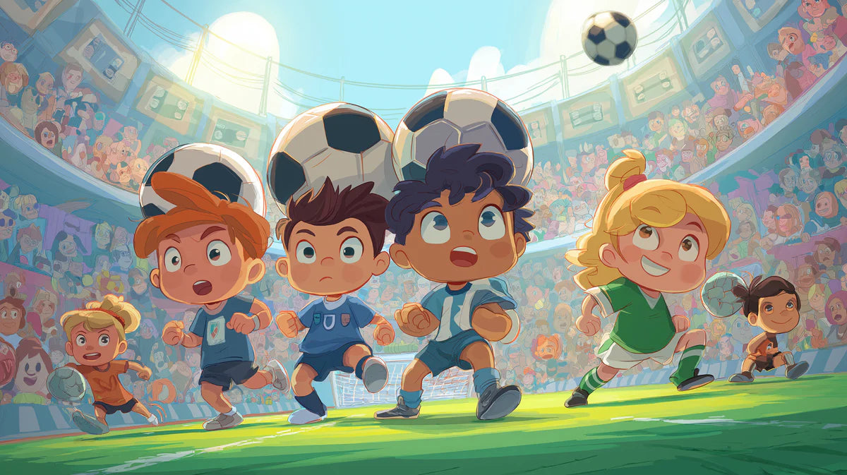 Chibi Soccer Stadium Action Mural Wallpaper — Energetic Sport Art Mural Wallpaper - room preview 04