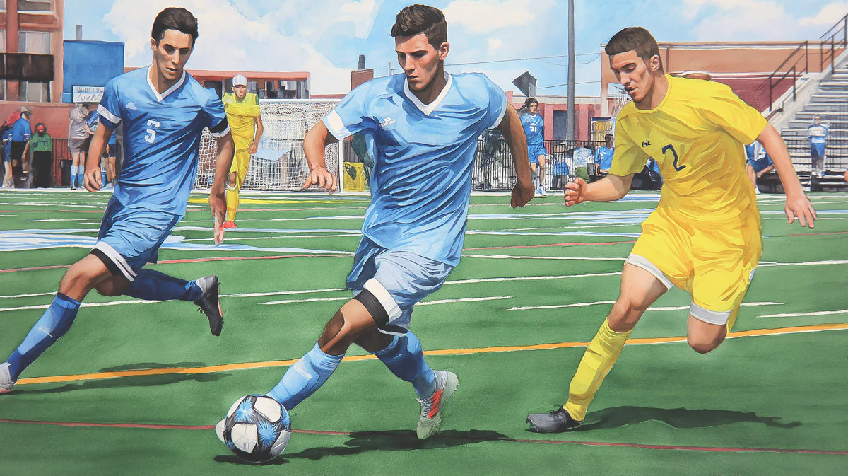 Dynamic Soccer Action Mural Wallpaper — Athletic Sports Illustration Mural Wallpaper - room preview 04