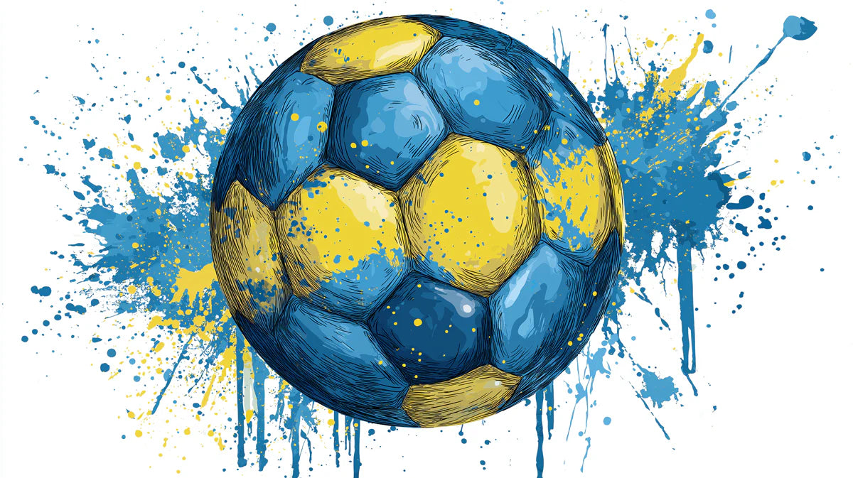 Sketch Soccer Ball Mural Wallpaper — Vibrant Blue and Yellow Art Mural Wallpaper - room preview 04