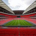 Empty Stadium Red Seating Mural Wallpaper — Athletic Geometry Mural Wallpaper - room preview 04