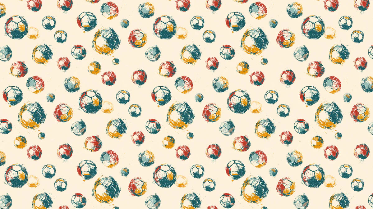 Vintage Soccer Ball Pattern Mural Wallpaper —Retro Sport Design Mural Wallpaper - room preview 04