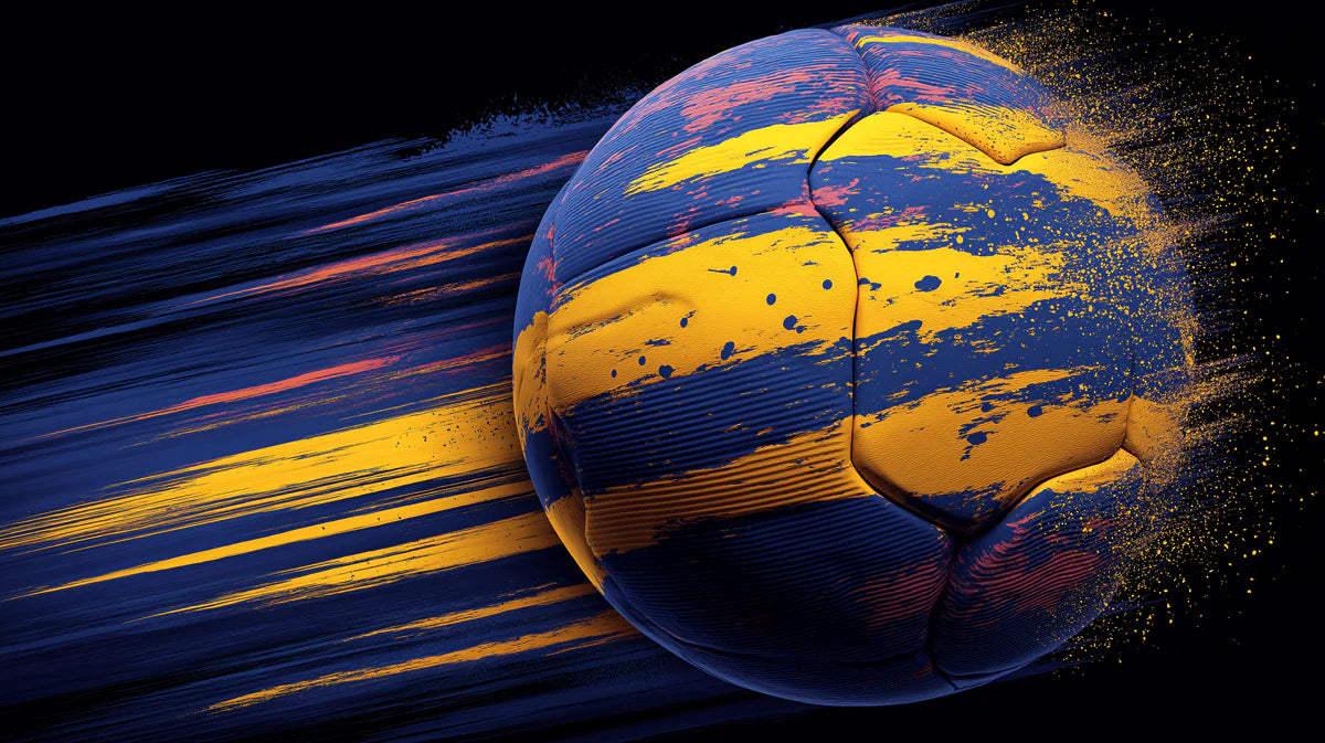 Motion Soccer Ball Mural Wallpaper — Dynamic Blue and Yellow Streak Mural Wallpaper - room preview 04